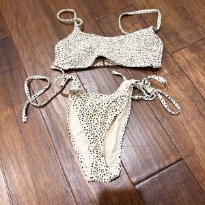 Xhilaration Womens Cream Black Dalmatian Polka Dot Smocked Bikini Set Size M